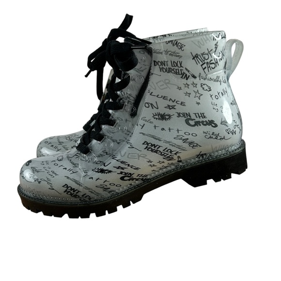 Circus By Sam Edelman Combat Boots Women’s Size 10 Kascade Clear Graffiti - Picture 3 of 16